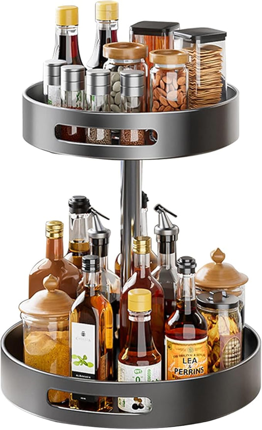 2 Tier Lazy Susan Organizer, Metal Kitchen Lazy Susan Turntable for Cabinet, Rotating Spice Rack Pantry Lazy Susans Turntable Organizer