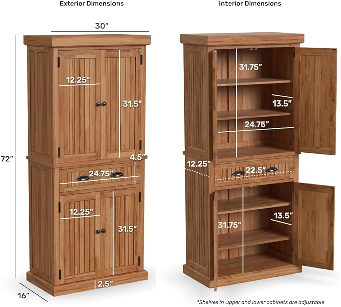 Homestyles Nantucket Natural Wood Pantry with Four Doors