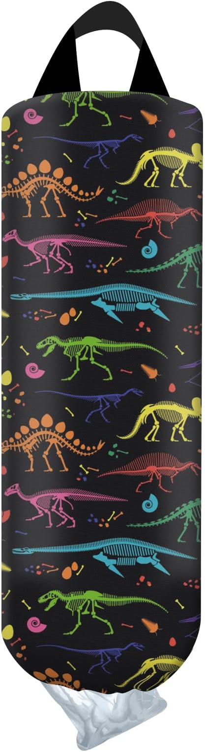 Plastic Bag Holder, Wall Mount Grocery Bag Organizer, Funny Hanging Trash Bag Storage Dispenser for Home Kitchen Cute Colorful Dinosaur