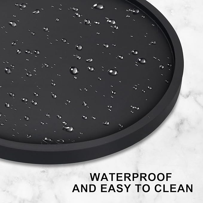 Black Wooden Bathroom Tray Round Perfume Dresser Trays for Vanity Small Wood Lazy Susan Turntable for Table Decorative Kitchen Sink Soap Holder Rotating Bathroom Countertop Decor Organizer Accessories