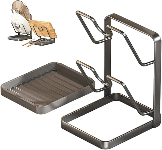 2026 Upgrade Kitchen Pot Lid Storage Rack, Pot Lid Organizer Rack for Counter, Lid and Spoon Rest Holder While Cooking, Multifunctional Kitchen Organizer Stand for Stove Top (Set C)