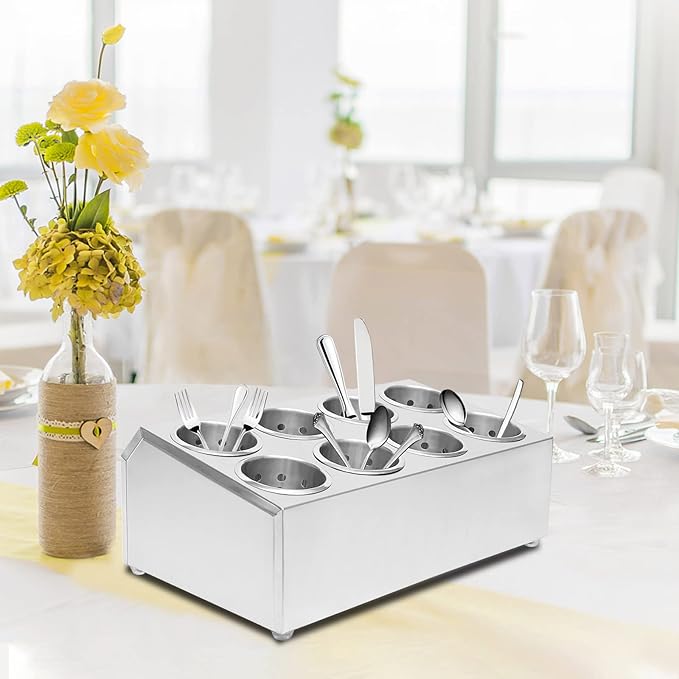 8-Hole Stainless Steel Utensil Holder, Silverware Flatware Cylinder Holder, Detachable Countertop Silverware Organizer, Flatware Caddy for Utensil Fork Spoon For Kitchen Restaurant