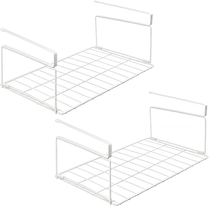 MUNEK Under Shelf Basket Storage 2 Pack White Space-Saving with Extra Layer Lightweight & Quick to Install Non-Slip16.1"D x 8.46"W