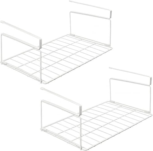 MUNEK Under Shelf Basket Storage 2 Pack White Space-Saving with Extra Layer Lightweight & Quick to Install Non-Slip16.1"D x 8.46"W