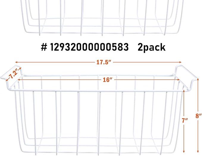 17.5 Inch Freezer Wire Basket Organizer Bins Compatible for Midea, Insignia, Arctic King, Magic Chef, Vissani Chest Freezer, 12932000000583 2Pack