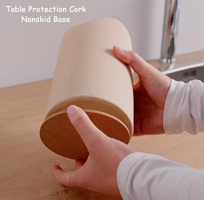 Ceramic Utensil Holder for Kitchen Counter - Spatula Holder - Countertop Crock for Holding Utensils with Cork Bottom