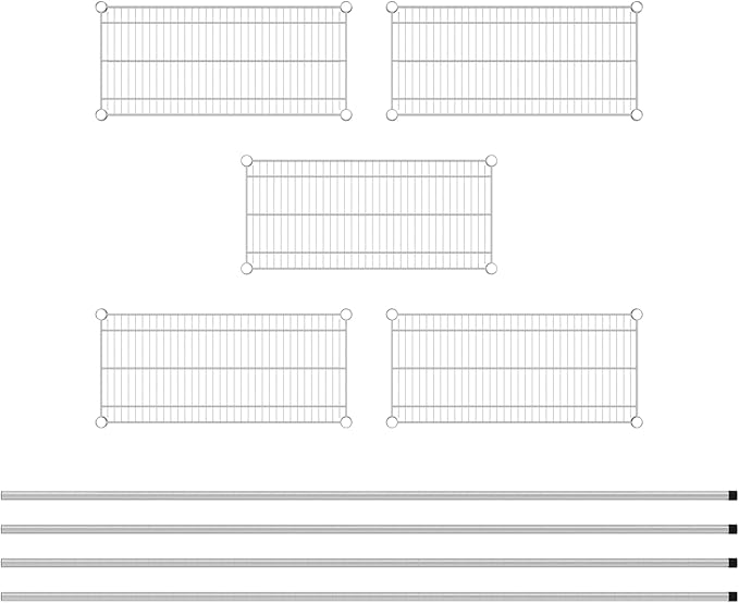 Commercial NSF Listed Chrome Stationary Wire Shelving Kit 14" x 30" x 86", with 5 Shelves Perfect for Warehouse, Walk-in Refrigerator, Freezer, Grocery Store, Restaurant, Dishroom