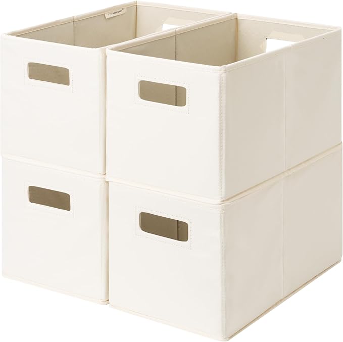 StorageWorks Fabric Storage Bins for Shelves, Closet Organizers and Storage Baskets, Collapsible Storage Bins with Cutout Handles, Medium, 4-Pack, Ivory