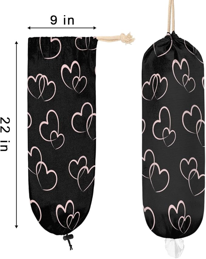Plastic Bag Holder Black Heart Wall Mount Grocery Bag Holder Wasgable Plastic Bag Dispenser Garbage Bag Organizer for Home Kitchen Decor, Gifts for Women Mom Family Friends