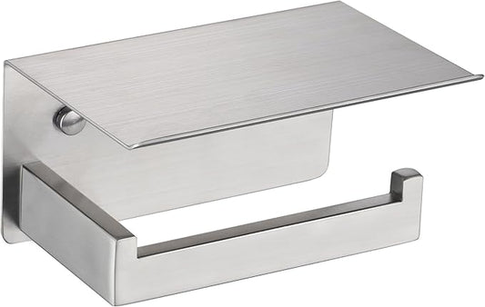LANC Bathroom Toilet Paper Holder with Shelf, Brushed Nickel Toilet Paper Roll Holder with Wipes Shelf for Bathroom Wall Mount, Stainless Steel Self-Adhesive or Screw TP Holder, A8367BN