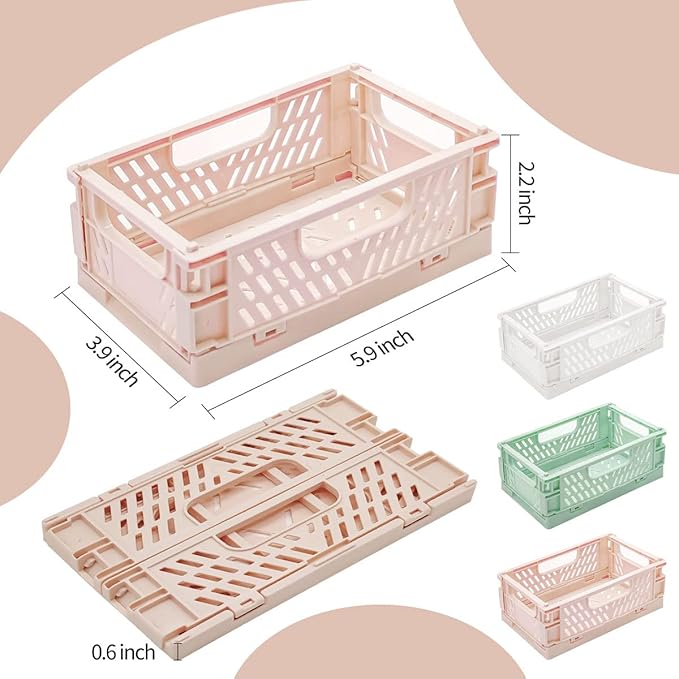 3 Pack Mini Plastic Storage Basket for Shelf Organizing,Collapsible Crate Folding Storage Bin for Desk Organizer Stackable Containers for Home Kitchen Classroom Office Bathroom Storage(5.9x3.9x2.2")