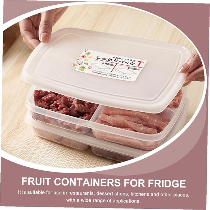 Plastic Refrigerator Organizer Bins Food Storage Container for Meat Vegetables Fruits Kitchen Storage Box with Sealed Design for Preservation and Practical for Freezer and Pantry
