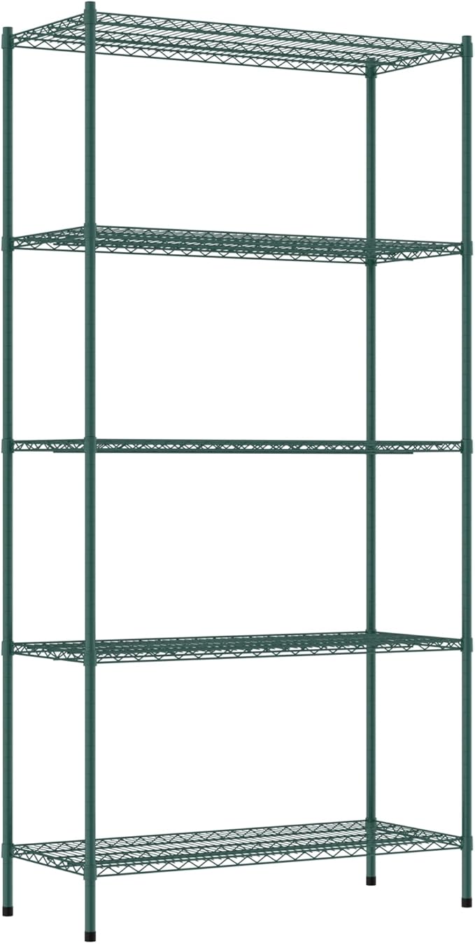 Commercial NSF Listed Green Epoxy Stationary Wire Shelving Kit 21" x 48" x 96", with 5 Shelves Perfect for Warehouse, Walk-in Refrigerator, Freezer, Grocery Store, Restaurant, Dishroom