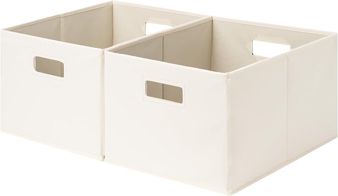 StorageWorks Fabric Storage Bins for Shelves, Closet Organizers and Storage Baskets, Collapsible Storage Bins with Cutout Handles, Large, 2-Pack, Ivory