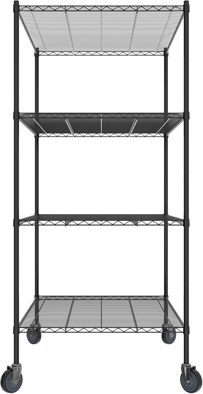 Commercial NSF Listed Black Epoxy Mobile Wire Shelving Kit 36" x 48" x 80", with 4 Shelves Perfect for Warehouse, Walk-in Refrigerator, Freezer, Grocery Store, Restaurant, Dishroom