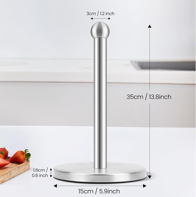 Paper Towel Holder, Kitchen Paper Towels Holder Stand, Stainless Steel Paper Towel Holder -Weighted Base, Non-Slip Protect The countertop - Silver