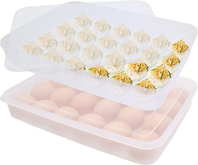 Anyumocz 2 Pack Covered Egg Holder,Clear Egg Holder Storage Container,Stackable Plastic Refrigerator Egg Trays for Deviled Egg,Protect and Keep Fresh(48 Eggs)