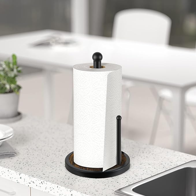 YINMIT Paper Towel Holder Countertop, Standing Paper Towel Roll Holder with Heavy Duty Wooden Base, Rustic Farmhouse Paper Towel Holders for Kitchen Counter, Fits Standard or Jumbo-Sized Rolls