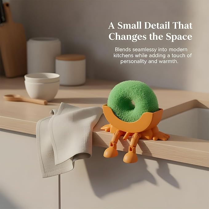 Peeing Scrub Sponge Holder, Sponge Holder for Kitchen Sink,Sink Caddy Smiley Face, 4-in-1 Sponge Holder for Holding Soap, Brush, ScrubberSponge,Stopper (Black)
