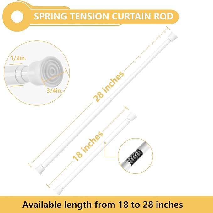 KXLife Small Spring Tension Curtain Rod, Adjustable Spring Tension Rod 18 to 28 inches, Expandable Spring Loaded Tension Rods for Window (White-3 Pack)