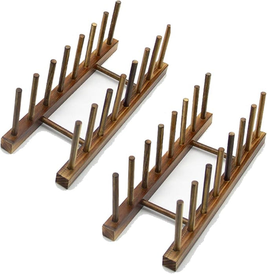 7 Slot Wooden Dish Rack Plates Holder Kitchen Storage Cabinet Organizer for Dish Keep Dry (Brown, 2Pack)