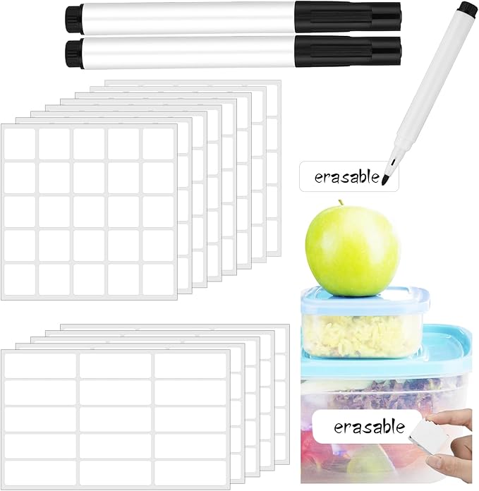 Cholemy 300 Pcs Food Labels for Containers Reusable Multipurpose Labels Erasable Kitchen Removable Freezer and Fridge White Dry Erase for Jars Storage Pantry Supplies