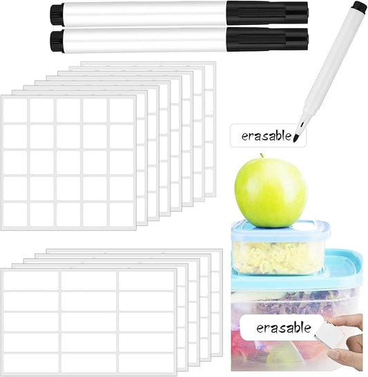 Cholemy 300 Pcs Food Labels for Containers Reusable Multipurpose Labels Erasable Kitchen Removable Freezer and Fridge White Dry Erase for Jars Storage Pantry Supplies