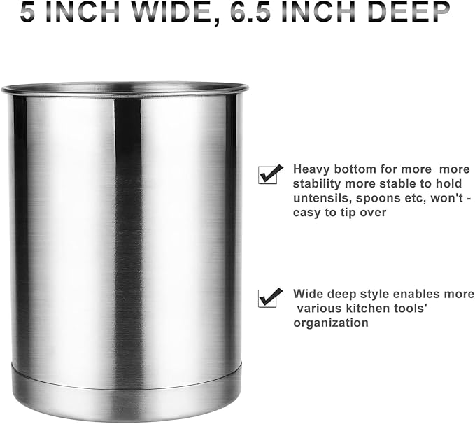 KSENDALO Stainless Steel Utensil Holder for Counter(3Pack), Brushed Silver Metal Utensil Crock Canister for Cooking Utensils on Countertop, with Heavy Base, Dishwasher Safe, Silver