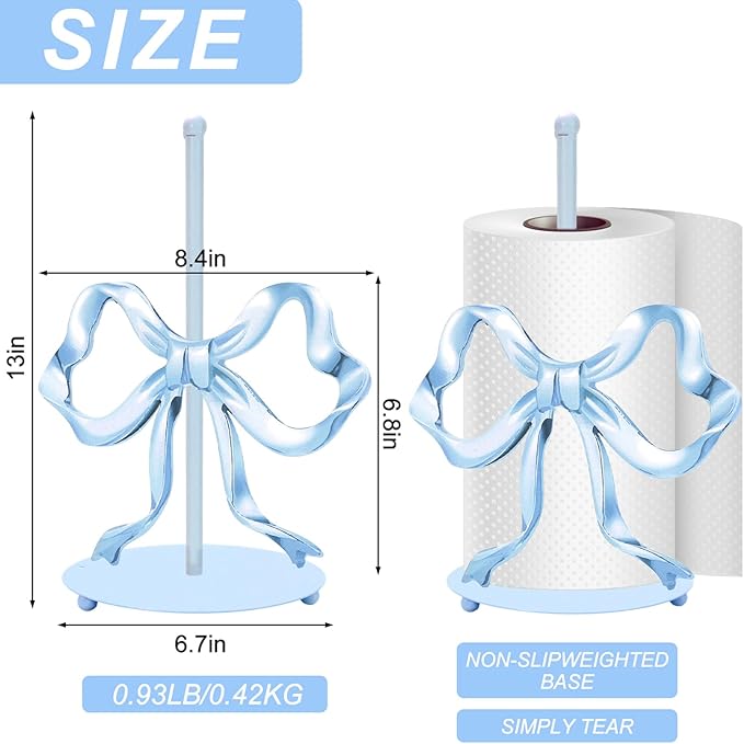JarThenaAMCS Valentine's Day Trendy Bow Paper Towel Holder Cute Blue Bow Knot Kitchen Decor Accessories Large Metal Towel Holder Stand for Coquette Home Party Bathroom Countertop