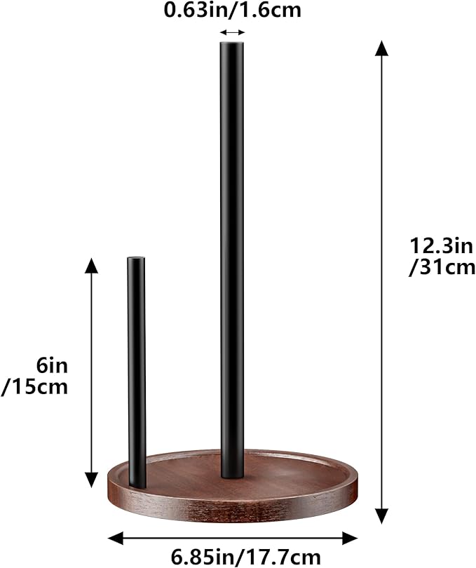 Wooden Paper Towel Holder Countertop - Kitchen Paper Towel Holder Stainless Steel with Real Wood Base, Farmhouse Paper Towel Roll Dispenser Fits Standard and Jumbo Size Paper Towels.