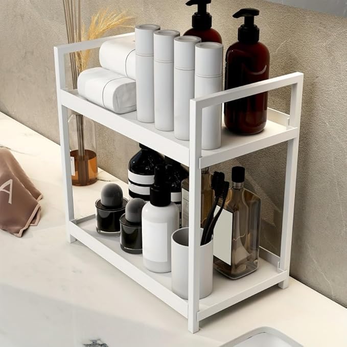 Bathroom Counter Organizer, Bathroom Organizers and Storage Countertop, 2 Tier White Counter Shelf for Vanity Tables, Dresser, Makeup