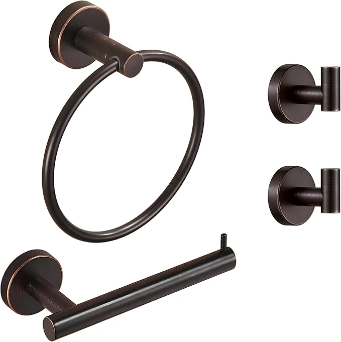 WINCASE Bronze Toilet Paper Holder, Towel Holder Oil Rubbed Towel Hooks, Bathroom Hand Towel Ring Toilet Paper Roll Holder Robe Hook Wall Mount, Farmhouse Stainless Steel Bathroom Accessories
