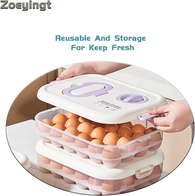 Zoeyingt Egg Organizers for Refrigerator with Lids and Handle Home Kitchen Essentials Fridge Stackable Countertop Portable Clear Egg Containers Reusable and Storage for Keep Fresh -Pack of 2-