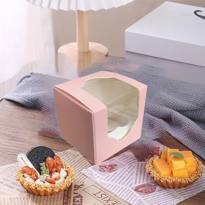Generic 50PCS 2.5 × 2.5 × 2.5 inch mini Cake Boxes with Window Bakery Boxes Pastry Boxes for Cake, Pastries Chocolates Cupcakes (Pink), 2.5CDGH