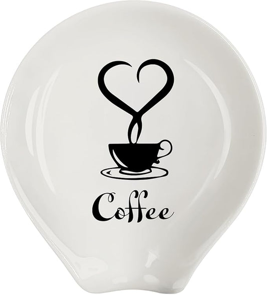 Coffee Spoon Rest, Coffee Bar Accessories & Spoon Holder,Funny Coffee Quotes Ceramic Spoon Holder for Coffee Lovers Gifts for Friend Wife Husband Sister (White-6)