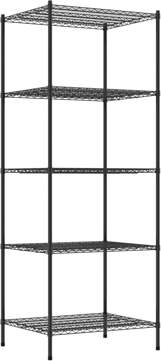Commercial NSF Listed Black Epoxy Stationary Wire Shelving Kit 30" x 36" x 96", with 5 Shelves Perfect for Warehouse, Walk-in Refrigerator, Freezer, Grocery Store, Restaurant, Dishroom