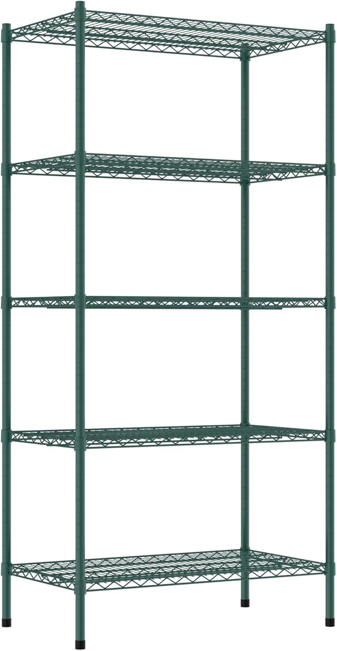 Commercial NSF Listed Green Epoxy Stationary Wire Shelving Kit 21" x 36" x 74", with 5 Shelves Perfect for Warehouse, Walk-in Refrigerator, Freezer, Grocery Store, Restaurant, Dishroom