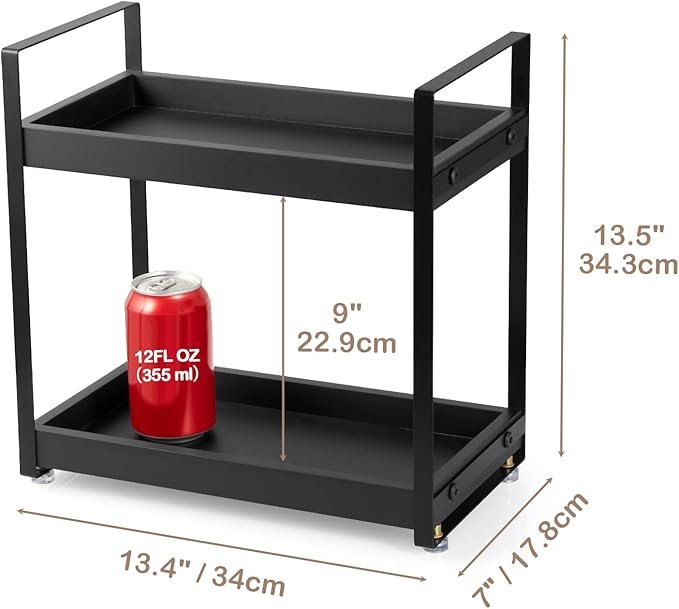 Black Coffee Station Organizer, 2 Tier Wooden Shelf for Coffee Bar Accessories, Countertop Organizer Shelf for Bathroom, Vanity, Kitchen, Perfume, Makeup