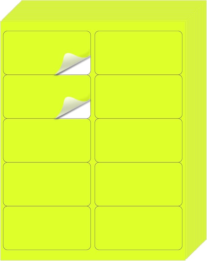 YEGAWEN Shipping Labels Stickers, 2"×4" Printable Mailing Label for Laser/Inkjet Printing- Matte, Permanent Adhesive Labels Stickers (Fluorescent Yellow)
