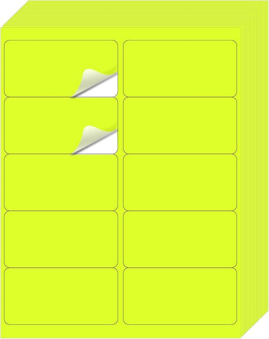 YEGAWEN Shipping Labels Stickers, 2"×4" Printable Mailing Label for Laser/Inkjet Printing- Matte, Permanent Adhesive Labels Stickers (Fluorescent Yellow)