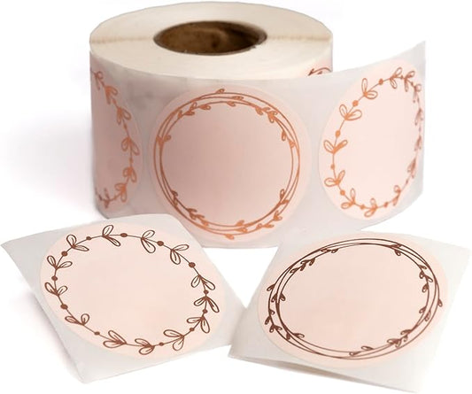 MONEST Waterproof & Oil Resistant Jar & Lid Stickers - Pantry/Canning, Spice & Bottle Labels (Rose Gold Flower)