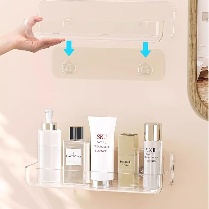 No-Drill Acrylic Shower Caddy – Wall Mounted Bathroom Shelf with Drain Holes, Strong Adhesive, Large Capacity for Shower, Kitchen, RV – Sandra Series