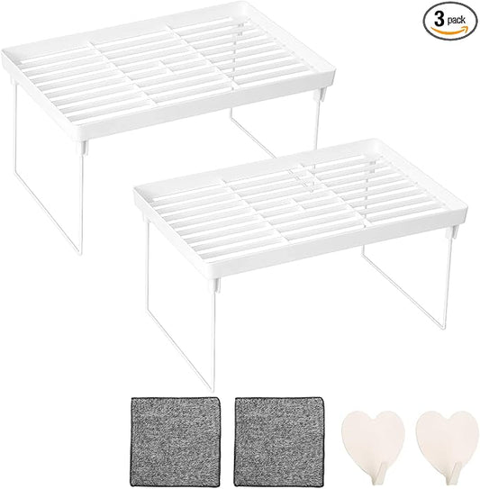 2-Pack Kitchen Cabinet Organizer Shelves – Foldable Countertop Shelf Rack for Plates, Bowls & Pantry Items – Space-Saving Storage for Kitchen, Bathroom & Office – Easy Assembly, No Drilling