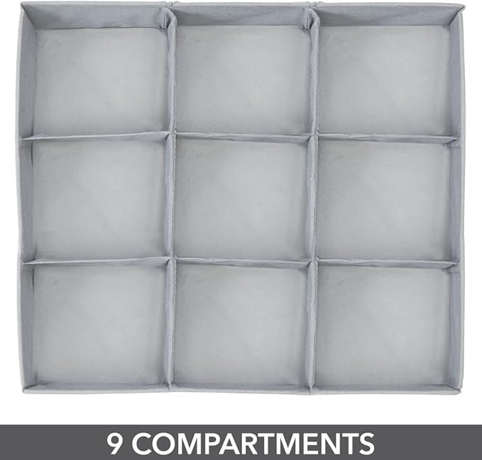 mDesign Soft Fabric 9 Section Dresser Drawer and Closet Storage Organizer for Child/Kids Room, Nursery, Playroom - Divided Large Organizer Bin - Textured Print with Solid Trim, 2 Pack - Gray