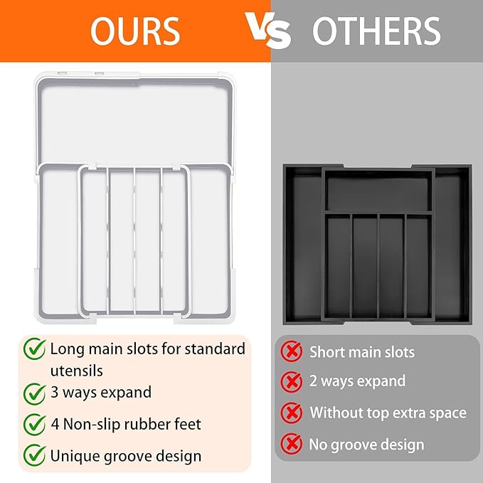 Silverware Organizer Expandable Utensil Drawer Organizer Adjustable Drawer Organizer, Flatware Cutlery Silverware Tray for Spoons Forks Knives Kitchen Organizers Storage (White)