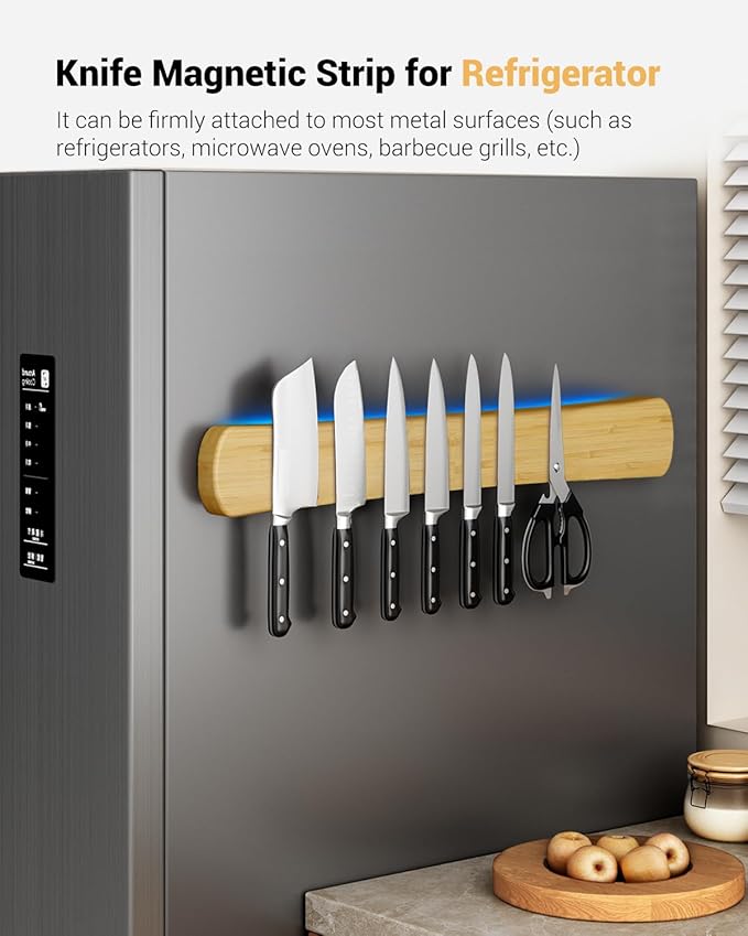Magnetic Knife Holder for Wall, 24 Inch Extra Large Bamboo Knife Strip with Strong Magnetism, Space Saver Organizer for Farmhouse/Restaurant Kitchen, Housewarming Gifts