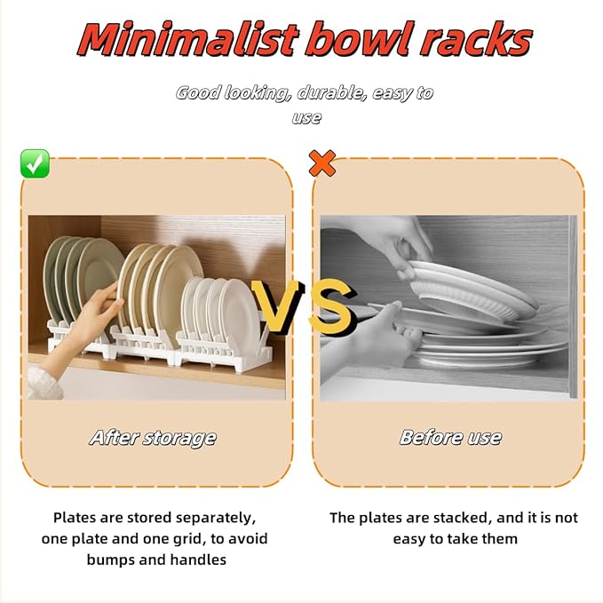 Dish racks for kitchen counter with water tray, Plate organizer for cabinet, Plate holders for dinner plates, Multi-purpose dish rack that can be joined, Kitchen plate organizer can hold 8 plates