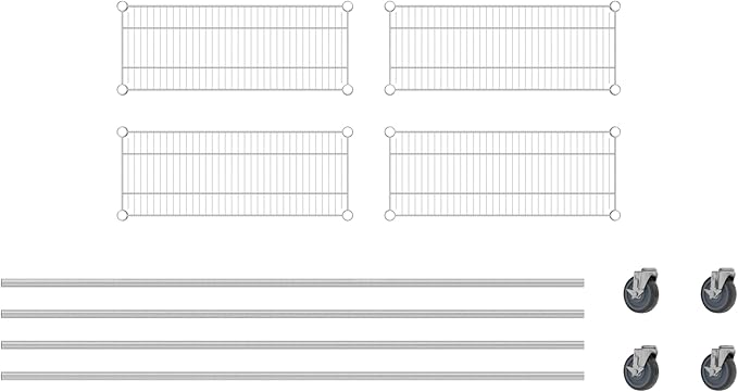 Commercial NSF Listed Chrome Mobile Wire Shelving Kit 12" x 30" x 80", with 4 Shelves Perfect for Warehouse, Walk-in Refrigerator, Freezer, Grocery Store, Restaurant, Dishroom