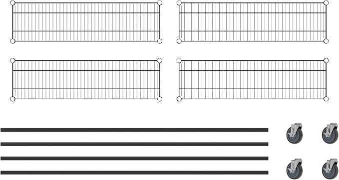 Commercial NSF Listed Black Epoxy Mobile Wire Shelving Kit 12" x 42" x 80", with 4 Shelves Perfect for Warehouse, Walk-in Refrigerator, Freezer, Grocery Store, Restaurant, Dishroom