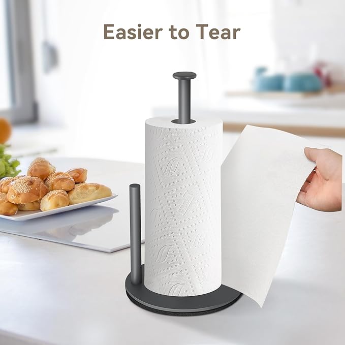 Paper Towel Holder Countertop, Standing Paper Towel Roll Holder for Kitchen Bathroom, Kitchen Paper Towel Stand Holder, Stainless Steel Paper Towel Holder (Grey)